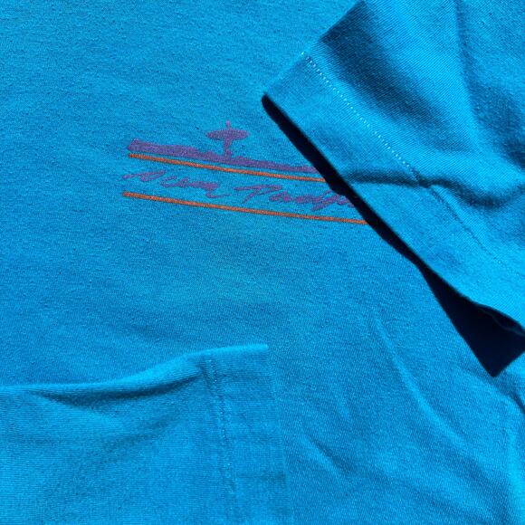 Vintage 80s OP Ocean Pacific Surfing T Shirt Blue Green Single Stitch Baby Tee - Picture 5 of 9